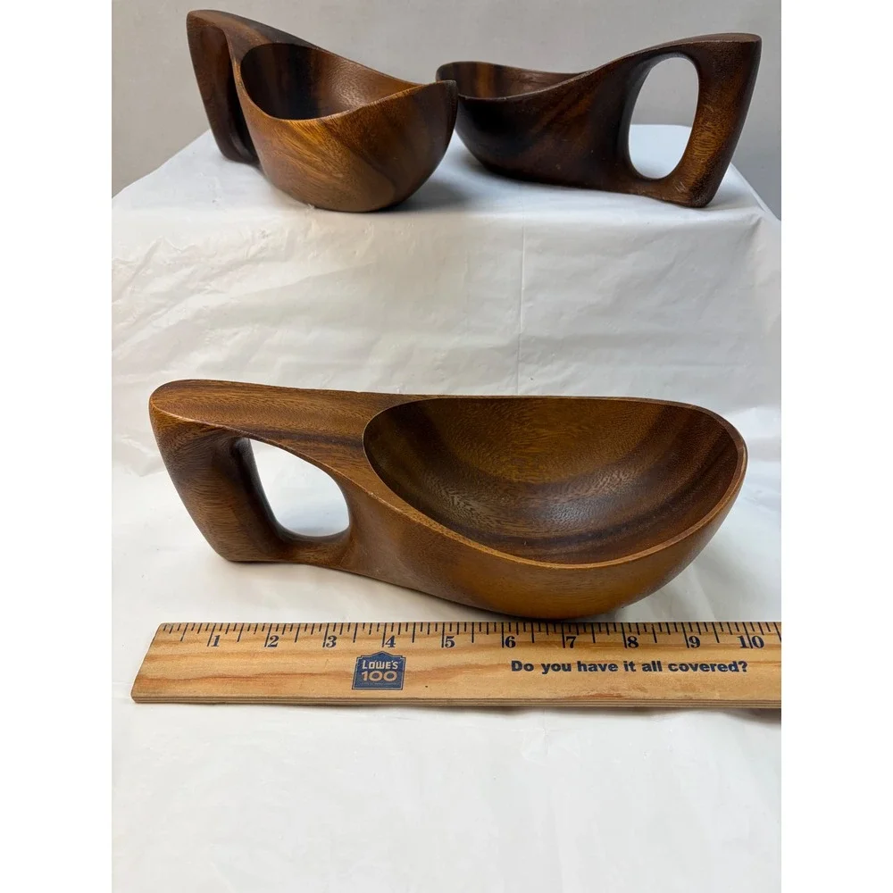 Carabao Brand Philippine Monkey Pod Wood Hand Carved Bowls Set of 3 Vintage